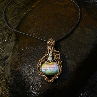 Labradorite Brass Wire Wrap Pendant Necklace