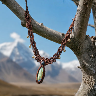 Handwoven Cord Labradorite & Lapis Lazuli Pendant Necklace