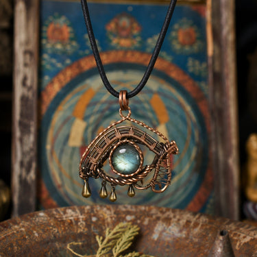 Labradorite Wisdom Eye Wire-Wrapped Pendant Necklace