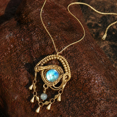 Labradorite Eye Tear Drop Pendant Necklace