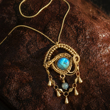 Labradorite Eye Tear Drop Pendant Necklace