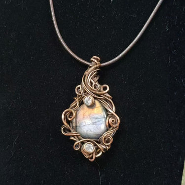 Handcrafted Labradorite & Zircon Copper Wire-Wrapped Pendant