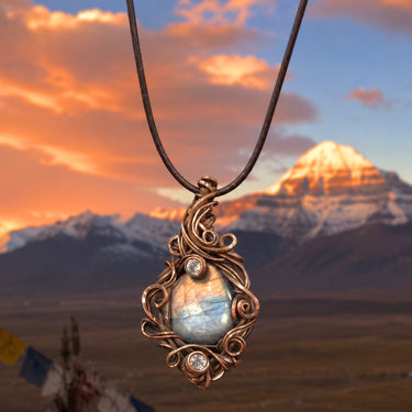 Handcrafted Labradorite & Zircon Copper Wire-Wrapped Pendant