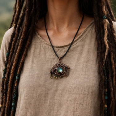 Labradorite Wisdom Eye Wire-Wrapped Pendant Necklace