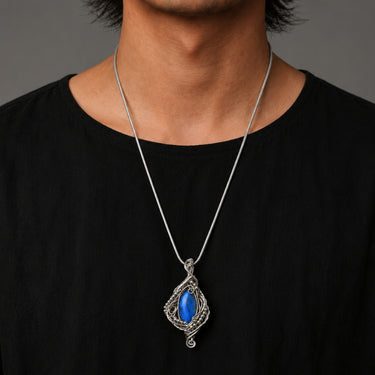 Labradorite Spiral Pendant Handcrafted In White Copper